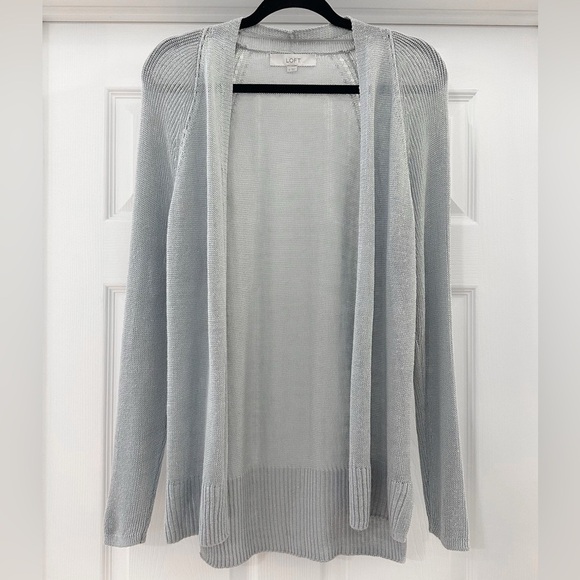 Loft Linen Blend Open Cardigan Pastel Light Blue coastal sz Medium - Picture 2 of 6